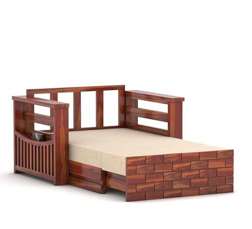 Image of Sheesham Wooden 2 Seater Sofa Cum Bed with Mattresses for Home Living Room | Rosewood 2 Seater Sofa Cums Bed for Bedroom Without Pillow | Solid Wood Sofa Bed (Honey, 2 Seater)