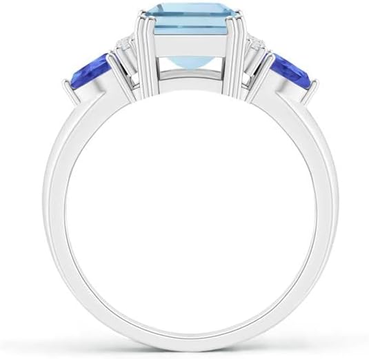 Angara Natural Emerald Cut Aquamarine Trillion Tanzanite 3 Stone Ring in 14K Solid Gold/Platinum | March Birthstone, Birthday, Engagement, Anniversary, Wedding Jewelry Gift for Women - Image 2