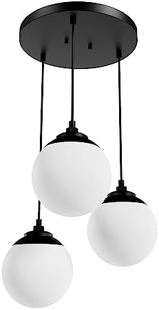 Hunter - Hepburn 3-Light Matte Black, Medium Size Cluster Light, Dimmable, Mid Century Modern Style, Round Shaped, for Bedrooms, Kitchens, Dining, Living Rooms - 19757