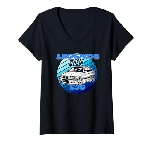 Femme T-Shirt de Tuning avec Inscription « Alte Deutsche klassischemautos » E36 T-Shirt avec Col en V