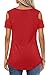PrinStory Women's Blouse Tunic Tops Short Sleeve Cold Off Shoulder Round Neck Casual Loose Shirts Red-US Large