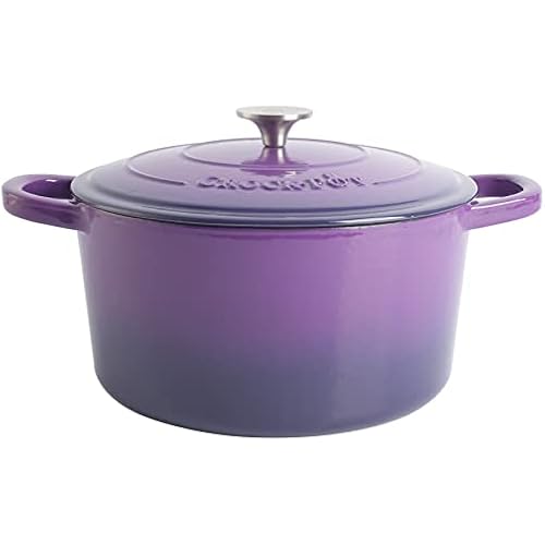 Crock-Pot Artisan 7-Quart Round Enameled Cast Iron Dutch Oven – Lavender Purple, Durable Heavy-Duty Cookware for Slow Cooking, Baking, Roasting with Lid