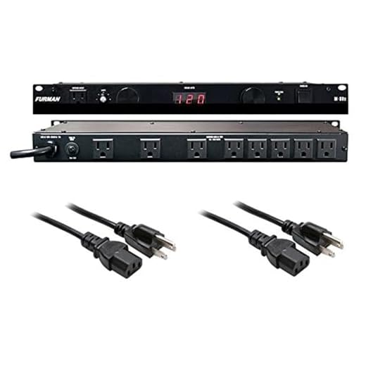 Furman M-8Dx Merit X Series 8 Outlet Power Conditioner & Surge Protector with LED Voltmeter & Dual Lights Plus (2) Hosa 18 Gauge Electrical Extension Cable