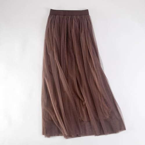 Summer Sweety Solid Elastic Waist Tulle All Match Flare Women Maxi Skirt3