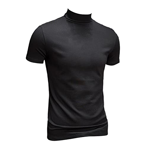 T-shirt col roulé noir en coton pour homme avec doublure polaire taille M