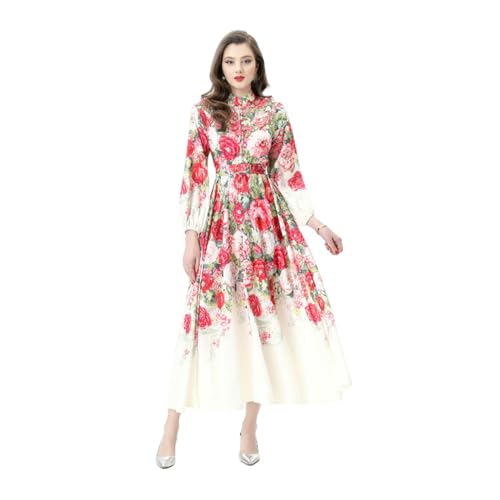 Robe longue pour femme imprimé patchwork vintage col montant retro