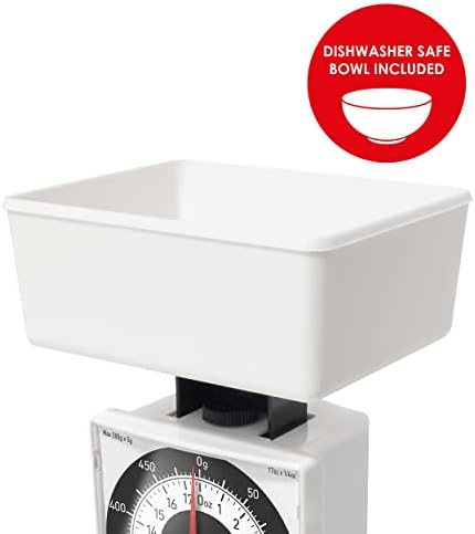 Salter 022 WHDR Dietary Mechanical Kitchen Scale, Compact for Travel/In Bag, 500 g Capacity, Measures in 5 g Increments, Precise Portion Control, No Batteries, White, 15 Year Guarantee