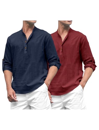 Image of ROYALSCOUT Combo of Men's Solid Cotton Blend Full Sleeve Straight Kurta Shirt (Pack of 2)