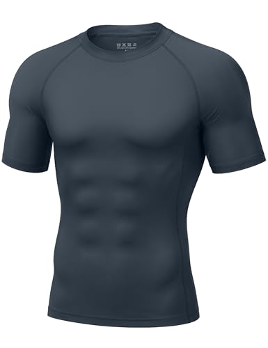 Roadbox Men's BJJ Rash Guard Short Sleeve, UPF 50+ Jiu Jitsu Compression Base Layer Swim Shirts for MMA No Gi Surfing