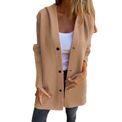 Casual Single Breasted Hooded Jacket Women, Womens Casual Single Breasted Brown Hooded Jacket