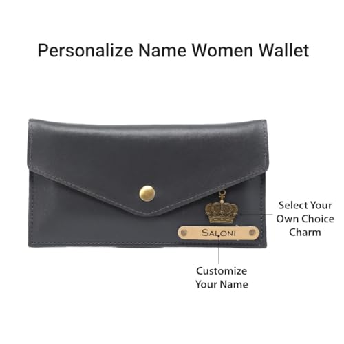 Image of AICA Personalised Name & Charm Leather Womens Wallet (H525Grey)
