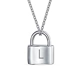 Personnalisé Alphabet Initial Lettre L Simple Simple Couples Fonctionnel Serrure Pendentif Charm Amants Cadenas Collier Pour Femmes Ados .925 Chaîne en Argent Sterling 16 pouces Gravé sur mesure