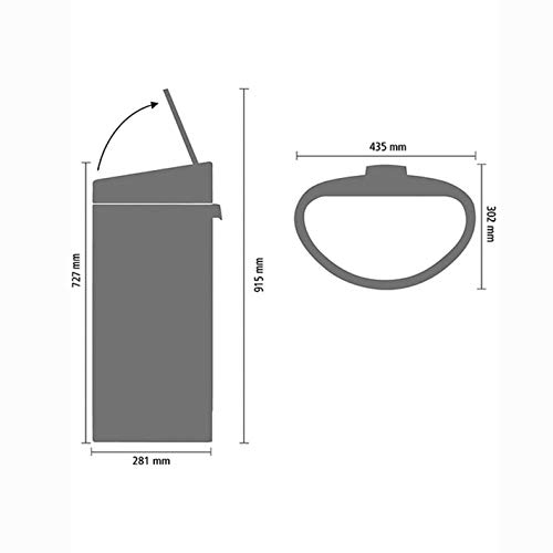 Image of Brabantia Press-Top Kitchen Trash Can with Flat Back | Steel /Black | 10.6 Gallon / 40L | Home Trash Can with Soft-Touch Stay-Open Lid & Removable Inner Bucket | Fits Flat Against Walls | + Trash Bags