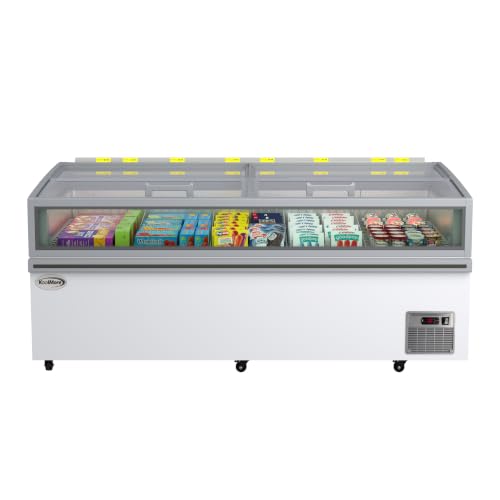 KoolMore 79 in. 31 cu. ft. Commercial Island Chest Freezer and Refrigerator, Convertible with Sliding Glass Lids, Auto Defrost, LED Lighting, White