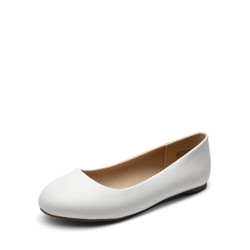 DREAM PAIRS Women's Sole-Simple Wide Width Flats, Ballerina Walking Flats, Comfortable Slip on Shoes,Size 8W,White,Sole-Simple