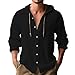 Generico Camicia in Lino Uomo Estiva Elegante Cotone E Lino Camicie con Cappuccio Leggera Comode Casual Shirts con Tasca Coreana Maglietta Maniche Lunghe con Bottoni Traspirante T-Shirt da Uomo