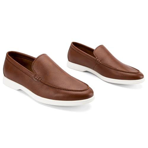 Image of Meijiana Men's Genuine Leather Loafers Slip-On Moccasins Dress Shoes, Lightweight and Breathable with Rubber Sole Stylish Mens Loafers