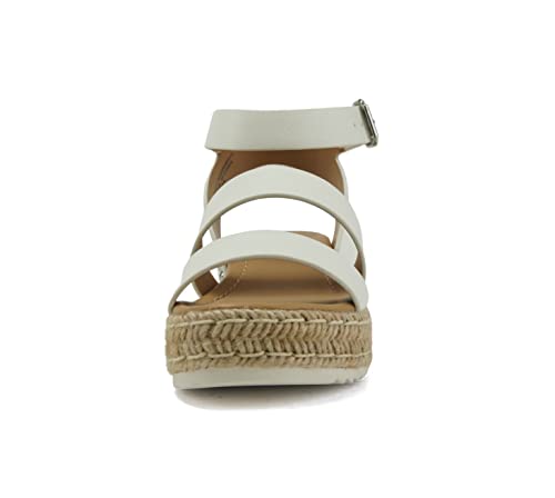 Image of Soda BRYCE-2 Kids /Children /Girls Open Toe Two Bands Espadrille Jute Platform Wedge Casual Fashion Flatform Sandals with Buckle Ankle Strap