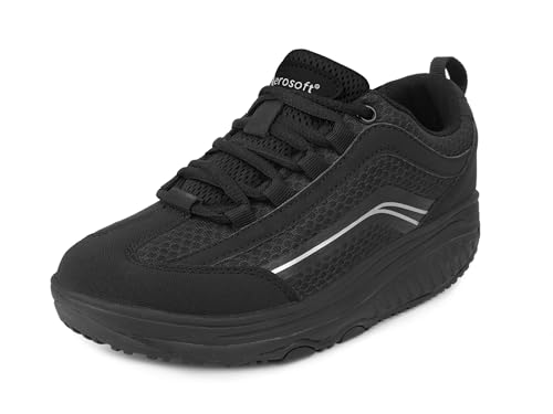 Aerosoft Walker Comfort - Zapatillas con Cordones para Hombre y Mujer, Espuma viscoelástica, Negro, 43 EU