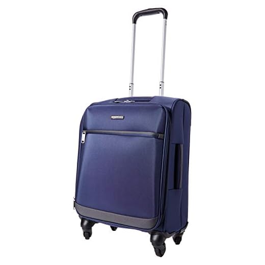 Amazon Basics - Maleta blanda con ruedas giratorias, 54 cm, para equipaje de mano, Azul marino