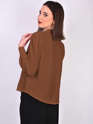 Image of Women's Regular Fit Solid Pleated Cotton Blend Shirts