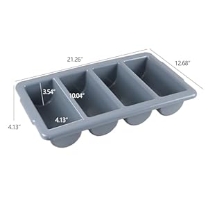 4 Compartment Plastic Cutlery Bin Set of 4 Commercial Silverware Bin Organizer Gray