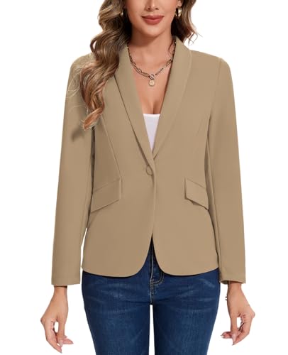 MINTLIMIT Women Blazers Jacket Classic Blazer Suit Shawl Collar Formal One Button Casual(Khaki XXL) - Image 2