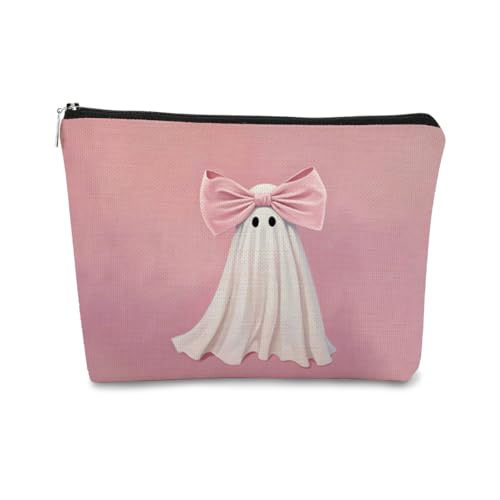 Boo Basket Pink Halloween Bag, Pink Bow Ghost Purse Gifts, Preppy Makeup Bag,Coquette Ghost Purse, Preppy Trendy Pink Makeup Bag Gift for Teen Girls, Birthday Gift for Women Daughter