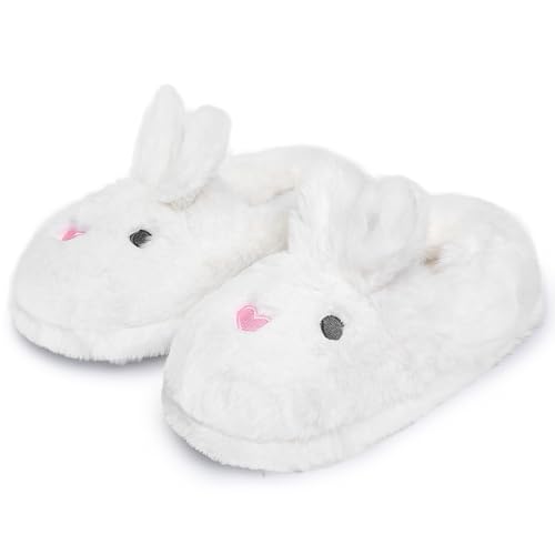 HOMETRUE Cute Girls Slippers Cartoon Animal Fuzzy Plush House Slipper Closed Heel Indoor Shoes for Big Kids