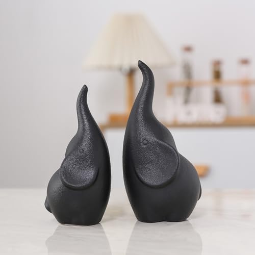 Figuras de elefantes cerámicos pareja decorativa negra miniatura 6