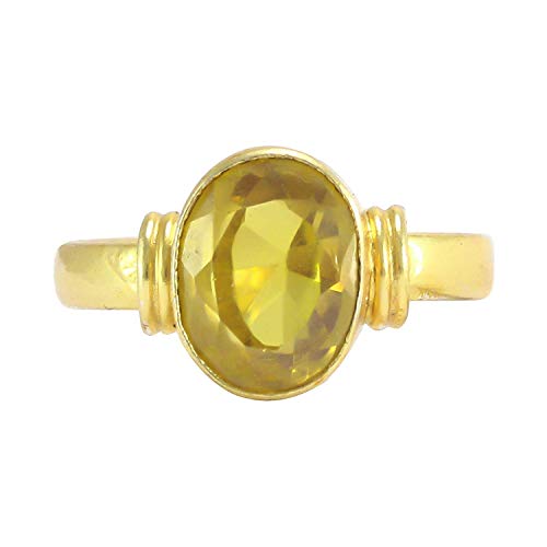 Image of Anuj Sales Certified 7.25 Ratti Pukhraj Guru Graha Rashi Ratan Panchdhatu Natural Yellow Sapphire Gemstone Ring Anguthi for Astrological Purpose for Men and Women