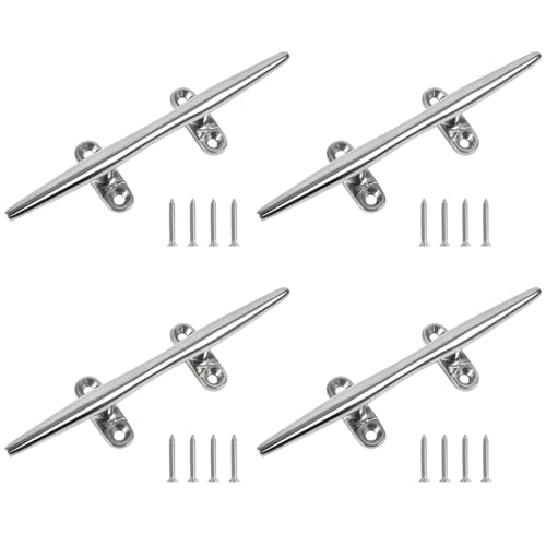 BALAVA 316 Stainless Steel Boat Cleats, 8 inch Boat Dock Cleats,Boat Docking Cleat Rope Cleats,Open Base Dock Cleats for Boat,Yacht,Decks,Nautical Decor,Screws Included(4 Pack)