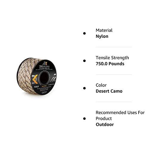 Dkm 750Lb Paracord Cord 11 Strand Inner-Core Nylon Tactical Parachute Cord 750Lb For Camping Hiking Outdoor Diy Survival Emergency Cord Paracord Lanyard-Desert Camo, 100 Ft (P005) #TOP6