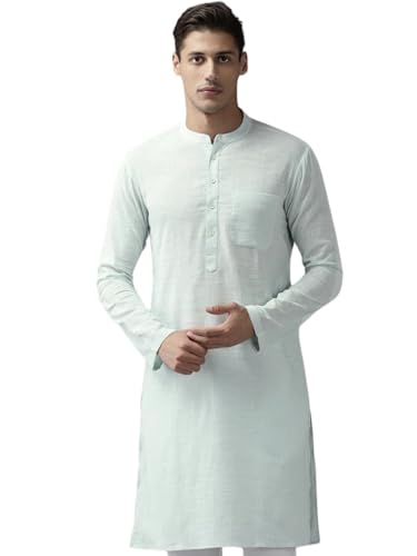 Image of See Designs Men Full Sleeve Cotton Solid Straight Slub Effect Kurta
