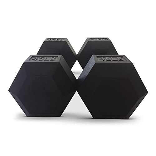 Holahatha Iron Hexagonal Cast Exercise Dumbbell Free Weights With Contoured Textured Grips For Home Exercise And Strength Training, Pair, 45 Pounds #TOP3