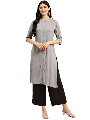 Image of rangita Yellow Rayon Calf Length Striped Straight Kurti for Women | Kurta for Women