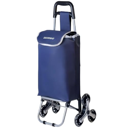 Carro de la Compra 6 Ruedas, Carrito Compra Plegable de Aluminio con Bolsa Oxford Desmontable, Carro Compra para Subir Escaleras, 34 L, Azul