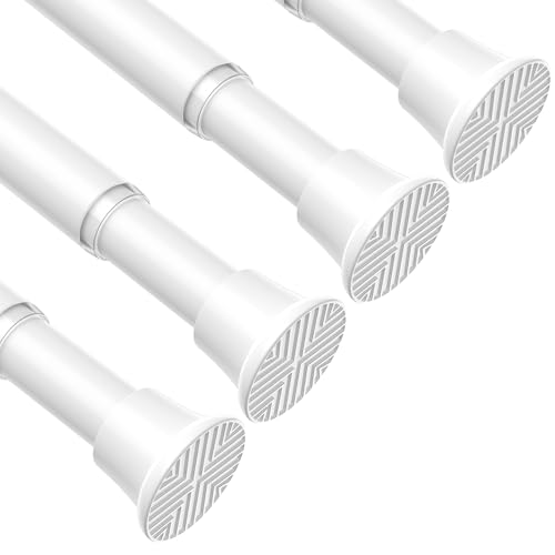 Image of AIZESI Spring Tension Curtain Rod 24 to 46 Inch, 4Pcs White Tension Rod Tension Curtain Rod, Spring Tension Rod No Drilling Adjustable Curtain Rod Spring Loaded Curtain Rods