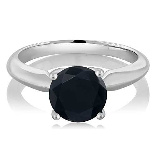 Gem Stone King 925 Sterling Silver Black Onyx Solitaire Engagement Ring For Women (1.65 Cttw, Round 8MM, Gemstone Birthstone, Available In Size 5, 6, 7, 8, 9)