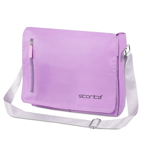 Storite Twill Messenger Sling Bag, Light Violet, 29x34x7 cm