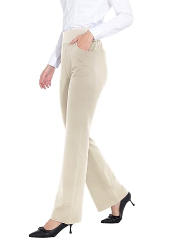 ZTN Womens Bootcut Dress Pants Regular Fit Tummy Control Pants Pull On Career Pants for Work Business Casual Khaki S2