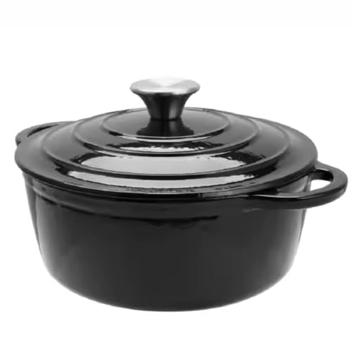 Everypan Eclat Cast Iron Dutch Oven, Non-Stick Ovenproof Enamelled Casserole Pot, Oven Safe up to 260°C – Sturdy Dutch Oven Cookware - Baking, Braising, and Cooking (Black, Round 2.5 L)