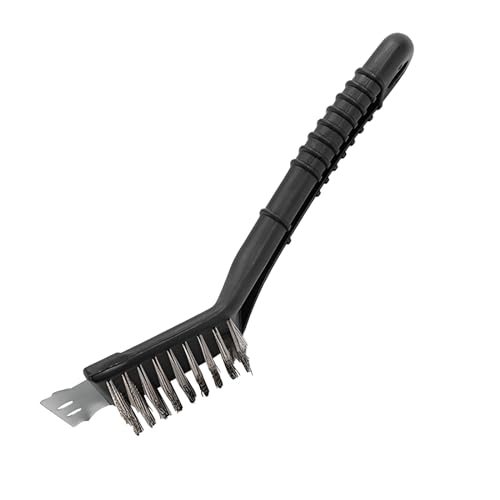 MYHOGOOD BBQ Brush with Metal Scraper, 8 inch Stainless Steel BBQ Cleaning Brush with Ergonomic Handle, Heavy Duty Barbecue Wire Brush for Grill, Portable BBQ Cleaner Brush for Grill Camping Parties