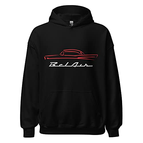 1957 Chevy Bel Air Red Outline American Classic Collector Car 57 Belair Hoodie