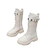 Bottes Longues Pour Enfants Bottines Fille élégant Botte à Lacets Enfant École à Lacets Avec Fermeture Éclair Bottine Montantes Élégantes pour Filles Bottes et Bottines Fille (#01 White, 35 Big Kids)