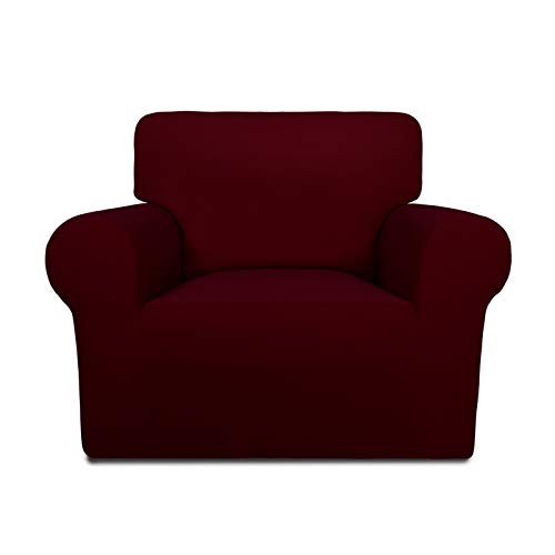 PureFit Super Stretch Chair Sofa Slipcover – Spandex Non Slip Soft Couch Sofa Cover, Washable Furniture Protector with Non Skid Foam and Elastic Bottom for Kids, Pets （Chair, Wine）