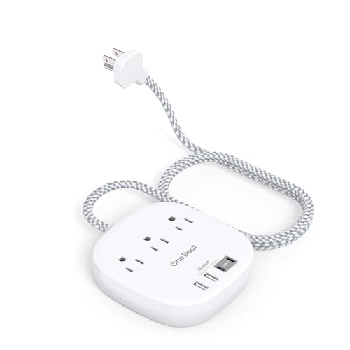 Flat Plug Power Strip, 6ft Flat Extension Cord - 3 Outlets 4 USB Ports (2 USB C) 22.5W/4.5A Desktop Charging Station, Power Strip with Surge Protection for College Dorm Room Travel Essentials