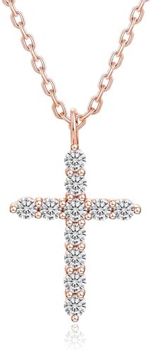 IMOLOVE Crucifix Necklace Men 0.5-1.2 CT Dainty 925 Sterling Silver Pendant Necklaces for Women Simple Trendy Moissanite Pendant Necklace with 18K Gold Plated