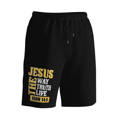 Jesus The Way Truth Life John 14：6 Christian Bible Men's Quick-Dry Board Shorts 7" - Swim Trunks Summer Hawaii Beach2