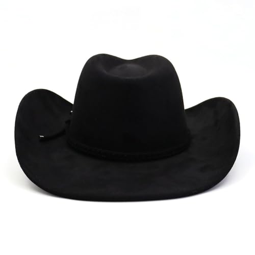 Image of Western Cowboy Hat for Women Men Wide Brim Cowboy Hat for Women with Woven Buckle Belt Suede Classic Fedora Hats